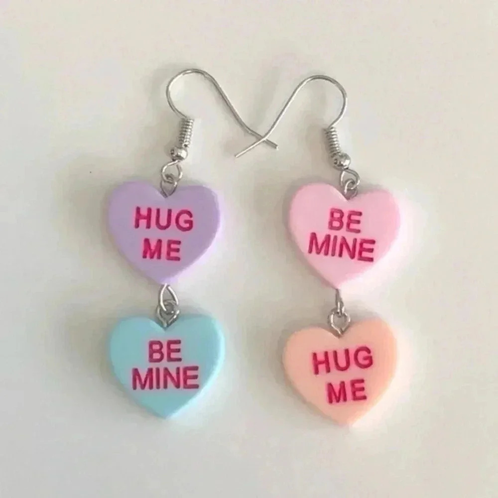 Valentines Double Conversation Hearts Drop Earrings 3 NWT